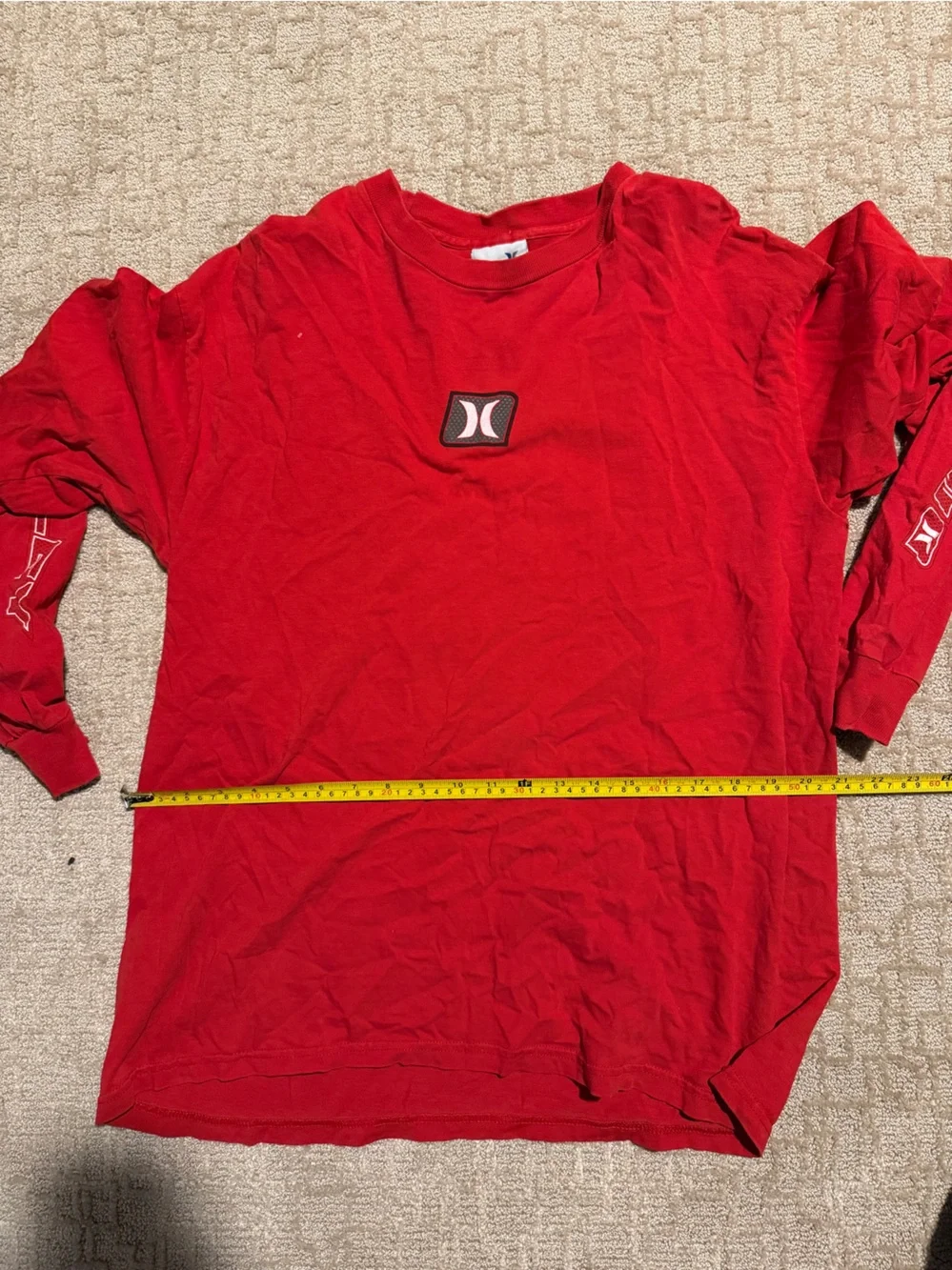 Vintage Hurley Red Long Sleeve Crew Neck Tee
